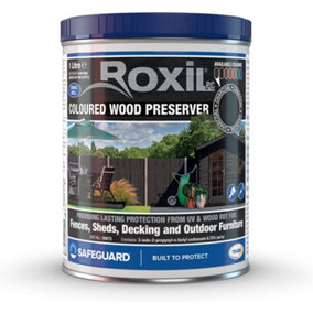 Roxil Wood Stain Preserver (1L Charcoal) - 5 Year Protection for Indoor & Outdoor Wood. No VOCs, Fast-Drying. 5 m Coverage