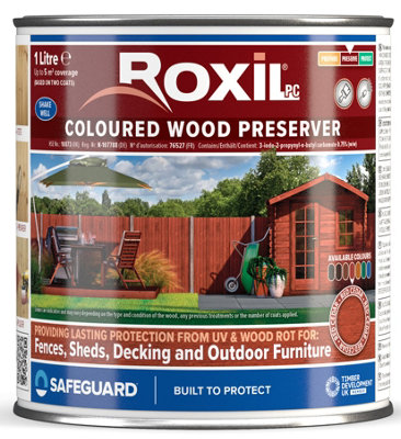 Roxil Wood Stain Preserver (1L Red Cedar) - 5 Year Protection for Indoor & Outdoor Wood. No VOCs, Fast-Drying. 5 m Coverage