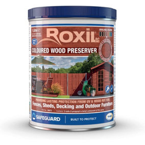 Roxil Wood Stain Preserver (1L Red Cedar) - 5 Year Protection for Indoor & Outdoor Wood. No VOCs, Fast-Drying. 5 m Coverage