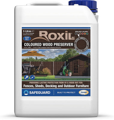 Roxil Wood Stain Preserver (5L Burnt Umber) - 5 Year Protection for Indoor & Outdoor Wood. No VOCs, Fast-Drying. 25 m Coverage
