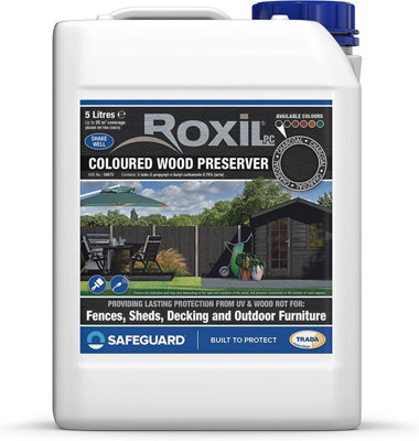 Roxil Wood Stain Preserver (5L Charcoal) - 5 Year Protection for Indoor & Outdoor Wood. No VOCs, Fast-Drying. 25 m Coverage