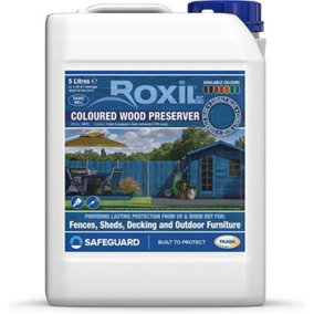 Roxil Wood Stain Preserver (5L Cobalt Blue) - 5-Year Protection for Indoor & Outdoor Wood. No VOCs, Fast-Drying. 25 m Coverage.