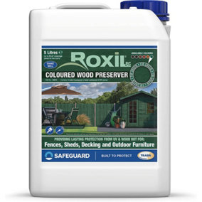 Roxil Wood Stain Preserver (5L Fir Green) - 5 Year Protection for Indoor & Outdoor Wood. No VOCs, Fast-Drying. 25 m Coverage