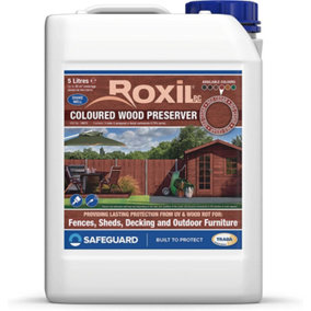 Roxil Wood Stain Preserver (5L Red Cedar) - 5 Year Protection for Indoor & Outdoor Wood. No VOCs, Fast-Drying. 25 m Coverage