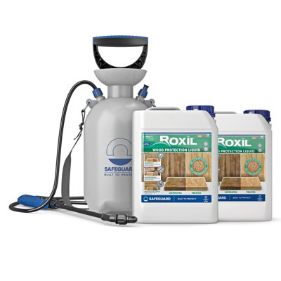 Roxil Wood Waterproofing Liquid (2x5L & Sprayer) Wood Preserver Outdoor, Wood Sealer for decking, Fence, Sheds and Furniture