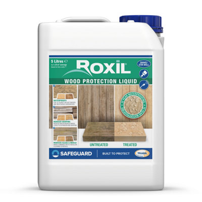 Roxil Wood Waterproofing Liquid (5L Clear)  Wood Preserver Outdoor, Wood Sealer for decking, Fence, Sheds and Furniture