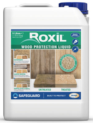 Roxil Wood Waterproofing Liquid (5L Clear)  Wood Preserver Outdoor, Wood Sealer for Decking, Fence, Sheds and Furniture