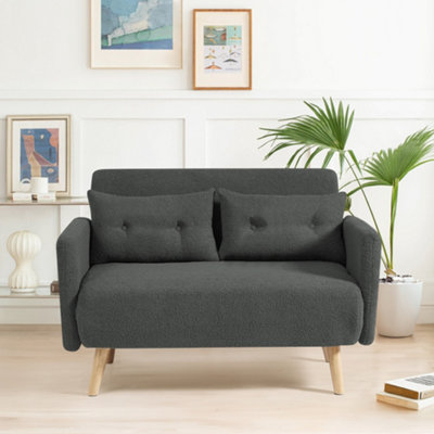 Roxy Modern 2-Seater Loveseat Sofa, Convertible Fold-out Sofabed, Borg Fabric, Grey