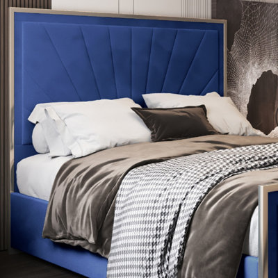 Roxy Upholstered Soft Velvet Metal Blue Bed Frame