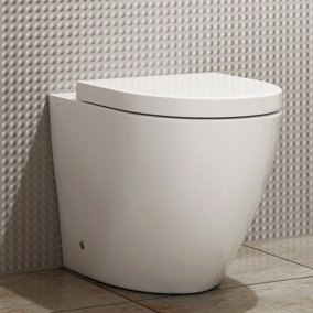Royal Bathrooms Abacus Rimless Back To Wall Toilet Gloss White Round Pan with Soft Close Seat