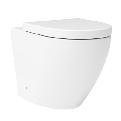 Royal Bathrooms Abacus Rimless Back To Wall Toilet Gloss White Round Pan with Soft Close Seat