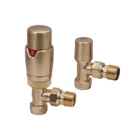 Royal Bathrooms Arno Brushed Brass Round Valve Pair Designer Angled Radiator