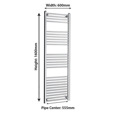Royal Bathrooms Arno Heated Towel Rail 1600 x 600mm Straight Ladder - Chrome