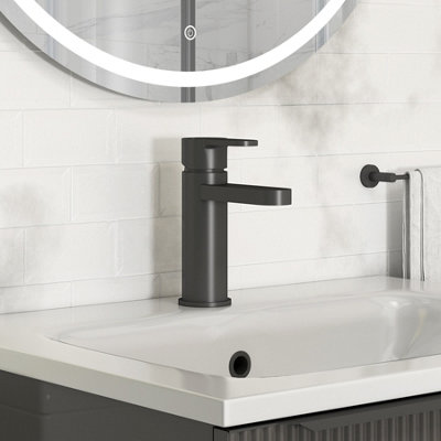 Royal Bathrooms Arvan Mono Basin Mixer Tap Elegant Design With Push Button Waste - Matt Black