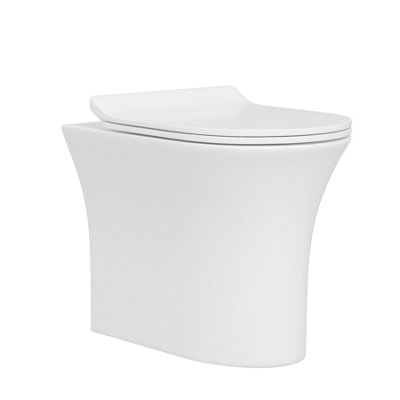 Royal Bathrooms Breeze Back To Wall Rimless Toilet Gloss White Round Pan with Slim Soft Close Seat