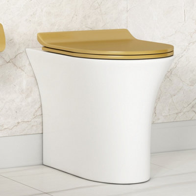 Royal Bathrooms Breeze Back To Wall Rimless Toilet with Concealed Cistern Gloss White Bathroom Round Pan & Slim Soft Close Seat