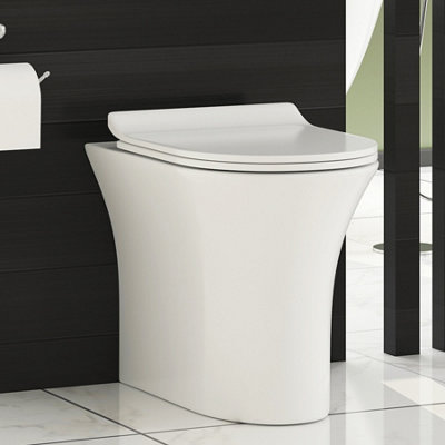 Royal Bathrooms Breeze Rimless Back To Wall Toilet Gloss White Round Pan with Slim Soft Close Seat