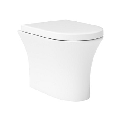 Royal Bathrooms Breeze Rimless Back To Wall Toilet Gloss White Round Pan with Soft Close Seat