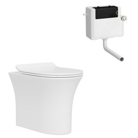 Royal Bathrooms Breeze Rimless Back To Wall Toilet with Concealed Cistern Gloss White Round Pan & Slim Soft Close Seat