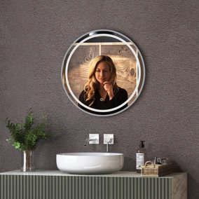 Royal Bathrooms Capri 600 x 600mm Round Front Lit LED Framed Bathroom LED Mirror with Demister Pad - Chrome