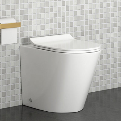 Royal Bathrooms Cesar Rimless Back To Wall Toilet Gloss White Round Pan with Slim Soft Close Seat