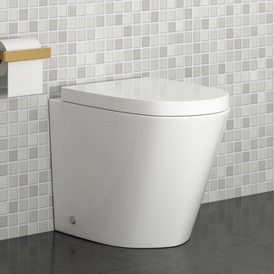 Royal Bathrooms Cesar Rimless Back To Wall Toilet Gloss White Round Pan with Soft Close Seat