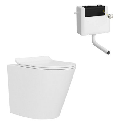 Royal Bathrooms Cesar Rimless Back To Wall Toilet with Concealed Cistern Gloss White Round Pan & Slim Soft Close Seat
