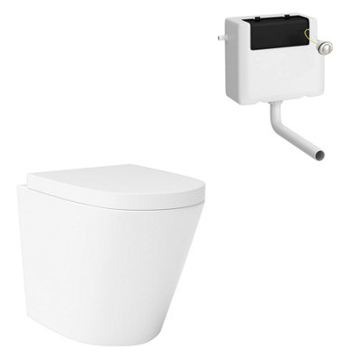 Royal Bathrooms Cesar Rimless Back To Wall Toilet with Concealed Cistern Gloss White Round Pan & Soft Close Seat