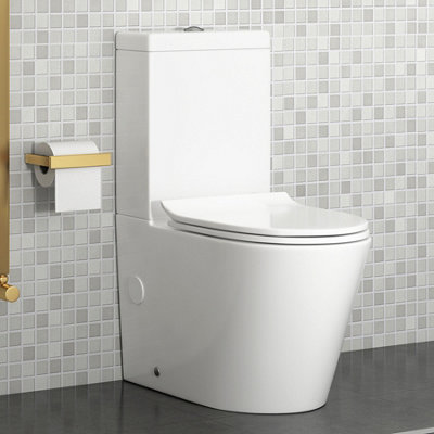 Royal Bathrooms Cesar Rimless Close Coupled Toilet Gloss White Round Pan with Slim Soft Close Seat & Dual Flush Cistern
