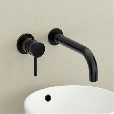 Royal Bathrooms Core Wall Mounted Round Mono Basin Mixer Tap Sleek Design - Matt Black