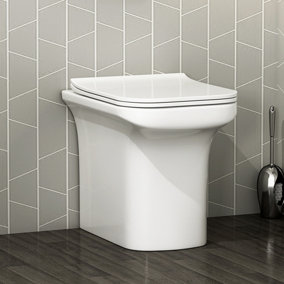 Royal Bathrooms Crosby Rimless Back To Wall Toilet Gloss White Square Pan with Slim Soft Close Seat