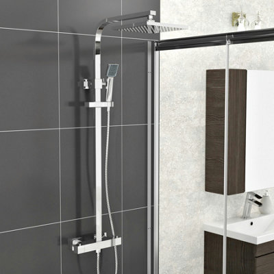 Royal Bathrooms Cube Chrome Square Exposed Thermostatic Bar Mixer with Shower Set Shower Head and Handheld