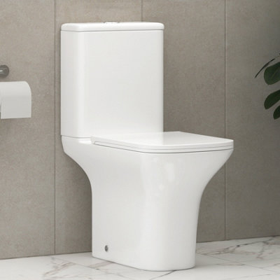 Royal Bathrooms Cube Rimless Close Coupled Toilet Gloss White Round Pan with Slim Soft Close Seat & Dual Flush Cistern