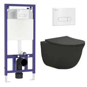 Royal Bathrooms Divine Rimless Wall Hung Toilet, Aqua Chrome Plate Wall Hung Frame Gloss White Round Pan, Slim Soft Close Seat