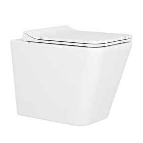 Royal Bathrooms Eena Rimless Back To Wall Toilet Gloss White Square Pan with Slim Soft Close Seat