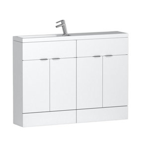 Royal Bathrooms Elena 1200mm Gloss White 4-Door Double Floor Standing Bathroom Vanity Unit With Compact Basin