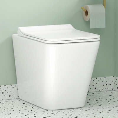 Royal Bathrooms Elena Back To Wall Rimless Toilet Gloss White Square Pan with Slim Soft Close Seat