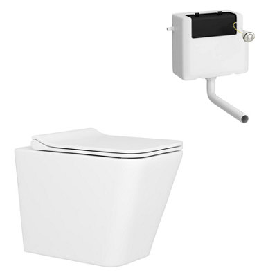 Royal Bathrooms Elena Rimless Back To Wall Toilet with Concealed Cistern Gloss White Square Pan & Slim Soft Close Seat