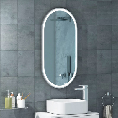 Royal Bathrooms Elite 450 x 900mm Chrome LED Illuminated Framed Capsule Bathroom Mirror - Anti-Fog