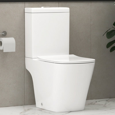 Royal Bathrooms Elite Rimless Close Coupled Toilet Gloss White Square Pan with Slim Soft Close Seat & Dual Flush Cistern