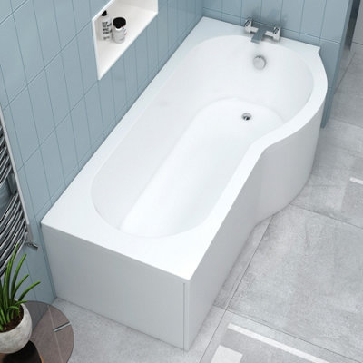 Royal Bathrooms Elva 1500 x 850mm Acrylic Right Hand P-Shaped Shower Gloss White Bathtub with Front & End Panel