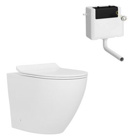 Royal Bathrooms Elva Rimless Back To Wall Toilet with Concealed Cistern Gloss White Round Pan & Slim Soft Close Seat