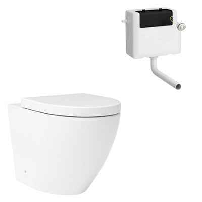 Royal Bathrooms Elva Rimless Back To Wall Toilet with Concealed Cistern Gloss White Round Pan & Soft Close Seat