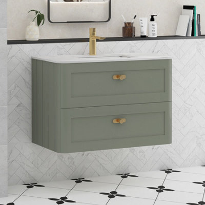 Royal bathrooms Henley 800mm Sage Green Wall Hung Vanity Unit 1 Drawer ...
