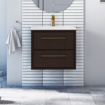 Royal Bathrooms Livora 600mm Walnut Woodgrain Wall Hung Bathroom Vanity ...