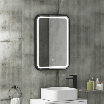 Royal Bathrooms Luna 500 x 700mm Black LED Framed Bathroom LED Mirror with Demister Pad & Touch Sensor
