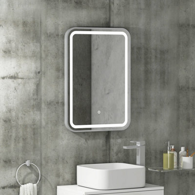 Royal Bathrooms Luna 500 x 700mm Chrome LED Framed Bathroom LED Mirror with Demister Pad & Touch Sensor