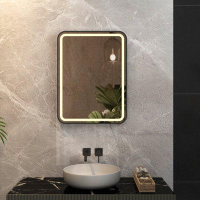 Royal Bathrooms Luna 600 x 800mm Black Front Lit LED Framed Bathroom ...