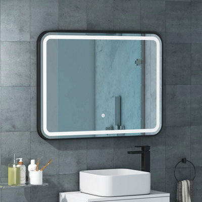 Royal Bathrooms Luna 800 x 600mm Black Front Lit LED Framed Bathroom LED Mirror with Touch Sensor - Anti-Fog
