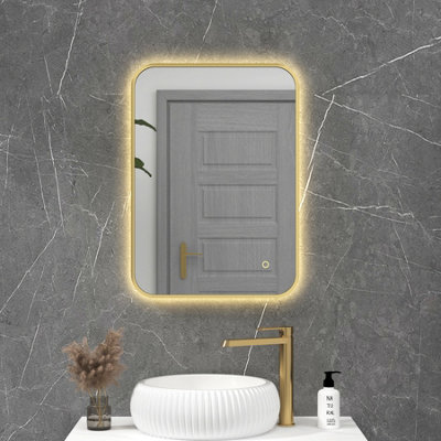 Royal Bathrooms Luton 500 x 700mm Brass Backlit Framed LED Illuminated ...
